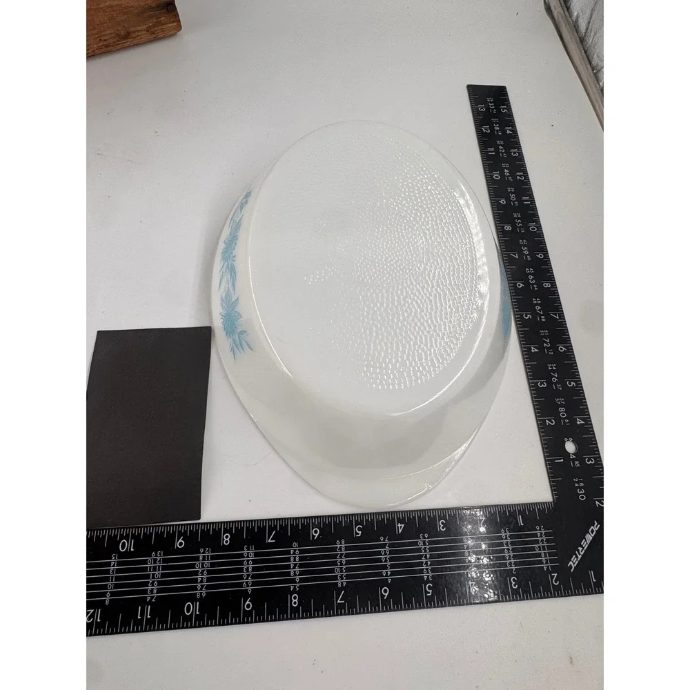 Pyrex Blue Thistle Divided Serving Dish Vintage Milk Glass Oval Casserole 1.5 Qt
